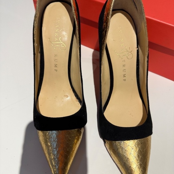 Ivanka Trump Ladies Heels Shoes 6.5 M Suede and Gold - Picture 5 of 12